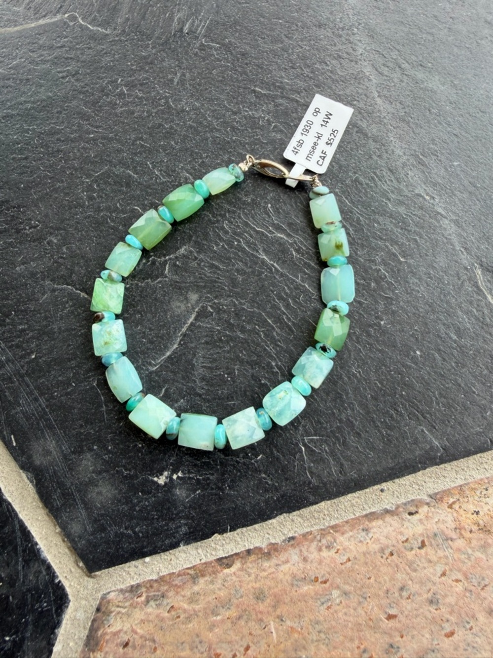 Peruvian Square Faceted Opal Beaded Bracelet 7” long